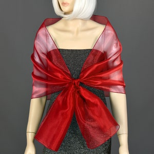 Red Organza Shawl Wrap Bolero Summer Spring Wedding, Extra Long Option Available image 2