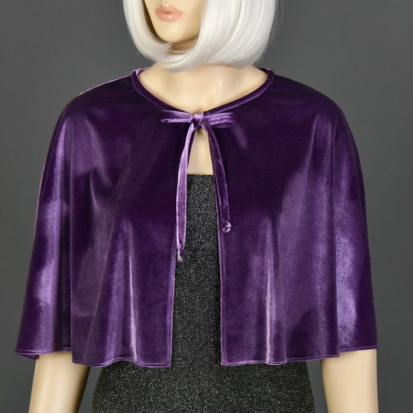 Velvet Velour Capelet Cape Wrap Wedding Shrug Velvet Capelet, Light Purple, Lilacs