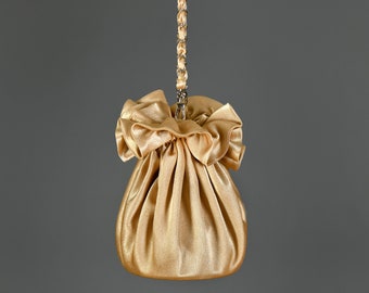 Bolso con nudo dorado, bolso satinado para boda, ocasión especial, bolso elegante simple, vestido de noche, opción de color dorado