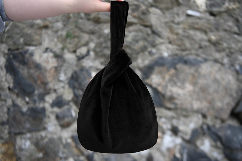 Japanese Knot Bag Purse Black Velvet Wedding, Special Occasion, Simple Elegant Bag, Evening bag, Black Color option image 1