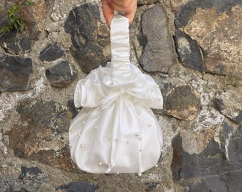Bolso de mano de novia color marfil claro con cuentas color marfil, bolso de mano para bodas, bolso de noche,