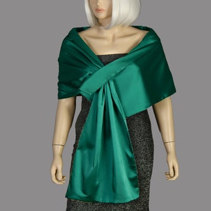 Emerald Green Satin Shawl Wrap, Stole Shawl Wrap Shrug, Formal Pull Through Dress Cover Up, Hands Free Shoulder Wrap image 3