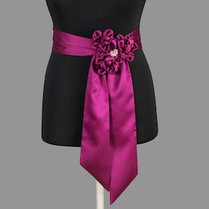 Flowered Ribbon Sash Belt - Wedding Dress Sashes Belts -  Flower Rustic Floral Ribbon Belt Maternity Sash, Violet Magenta