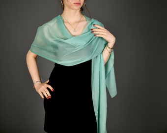 Lightweight Wedding Evening Shawl Wrap Bolero Chiffon, Wedding Shrug, Extra Long Option Available, Mint Green