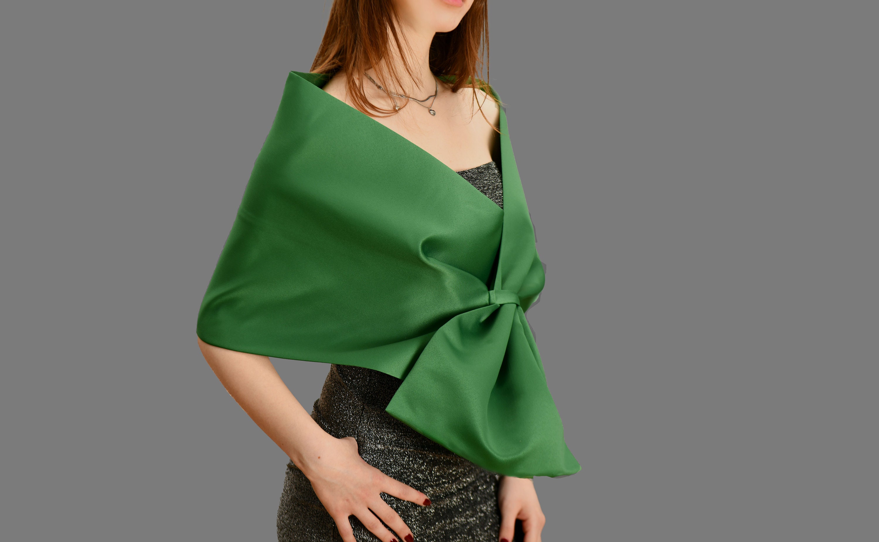 green emerald velvet dress Dark Green Chiffon Shawl – Central Chic