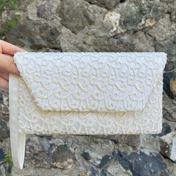 Bridal Clutch Bag, Evening Envelop Clutch, Ivory  Lace Clutch, Wedding Clutch, Evening Bag, Occasion Clutch Bag, With Hide Able Wrist