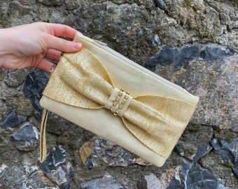 Gold Shimmering Clutch, Gold Sparkly Evening Bag