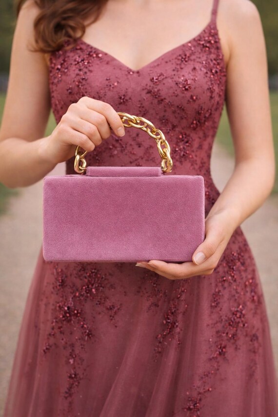 Dusty Pink Velvet Evening Purse, Blush Old Rose Formal Clutch Bag, Wedding & Prom Handbag, Small Elegant Purse, Wine, Navy Blue