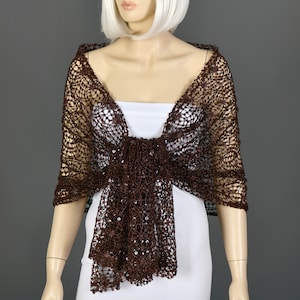 Brown Evening Shawl Wrap Stole With Little Shimmering For Summer Spring, Brown Wedding Shawl Wrap