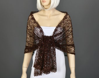 Brown Evening Shawl Wrap Stole With Little Shimmering For Summer Spring, Brown Wedding Shawl Wrap