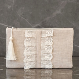 Rustic Linen Clutch Bag, Bridesmaid Clutch, Rustic Wedding Clutch, Zipper Pouch, Bridesmaid Gift