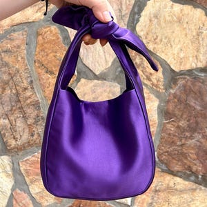 Wedding Evening Purse Bag, Satin Evening Bag, Japanese Knot Bag, Furoshiki Bag, Plum, Violet Purple, Redish Purple