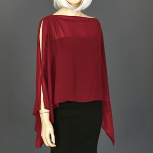 Wine Red Luxurious Chiffon Shawl Wrap Bolero, Wedding Capes Bridal Capelet Chiffon Shrug Shawls and Wraps for Evening Dress