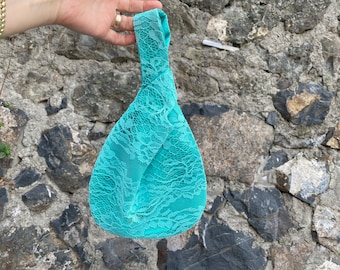 Lace Satin Japanese Knot Bag, Wedding Purse Bag, Evening Clutch Bag, Cyan, Light Turquosie