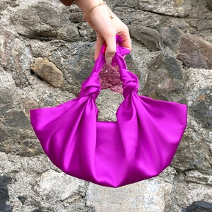 Hochzeit Satin Knot Handtasche / Kleine Abend Knot Tasche Satin, / besondere Anlässe Clutch Bag, Fuchsia, Hot Pink, Magenta