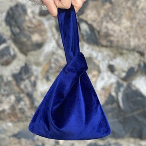 Velvet Japanese Knot Bag Purse Velvet Wedding, Prom Purse,Simple  Elegant Bag, Royal Blue, Klein Blue, Saphire Blue -Color Option