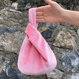 Pink Japanese Knot Bag Purse Velvet Wedding, Prom Purse, Special Occasion, Simple  Elegant Bag, Evening Dress Pink-Color Option