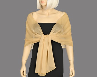 Gold Color Summer Shawl Wrap Bolero Shimmering Chiffon, Wedding Shrug, Extra Long Option Available