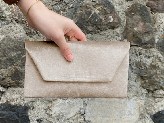 Evening Envelop Clutch Bag Velvet Occasion Clutch Bag With Removable Handle Light Champagne Color Etsy