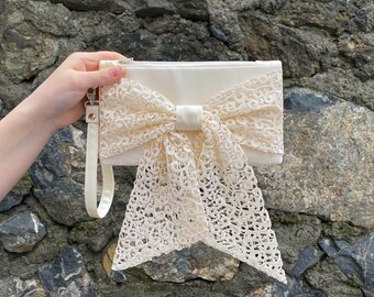 Wedding Clutch In Ivory,Bow Clutch In Custom Colors, Bridal Shoulder Purse Bag, Bridesmaid Gift, Occasion Clutch Bag