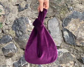 Japanese Knot Bag Purse Velvet Wedding, Prom Purse, Special Occasion, Simple  Elegant Bag, Evening Dress, Purple Violet -Color Option