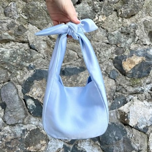 Satin Purse Bag Clutch, Evening Clutch Bag Purse Bag, Wedding Purse Bag, Japanese Knot Bag, Furoshiki Bag, Light Blue, Sky Blue, Baby Blue