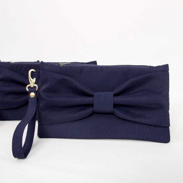 Navy Casual Clutch,Wedding Bridesmaid Clutch Navy Bow Wristlet Clutch,Set of 1,2,3,4,5,6,7,8,9,10,11,12 -COLOR OPTION