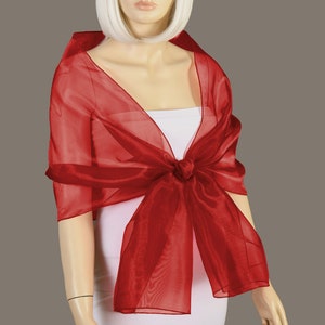 Red Organza Shawl Wrap Bolero Summer Spring Wedding, Extra Long Option Available image 1