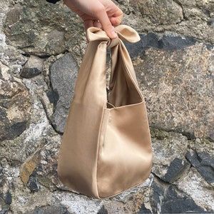 Satin Kleine Hochzeit Handtasche Tasche, Hochzeit Clutch Bag, Abend Handtasche Tasche, Japanischer Knoten Tasche, Furoshiki, Mittlerer Champagner