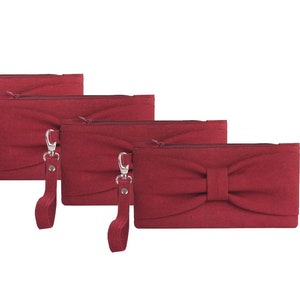 Bordeaux Clutch, Bow Wristelt Clutch In Custom Colors, Bridesmaid Gift, Wedding Gift, Zipper Pouch, Evening Clutch, Occasion Clutch Bag