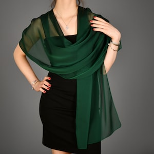 Emerald Green Cationic Chiffon Shawl, Wrap Bolero, Wedding Shrug,  Extra Long Option Available, Forest Green
