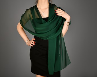 shawl for emerald green dress Emerald Green Chiffon Shawl: Evening Dress Cover-up, Mother of the Bride  Stole
