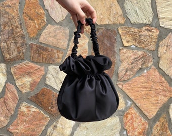 Bolso de satén, bolso de cóctel, bolso elegante simple, bolso de noche, negro