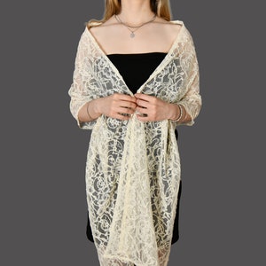Wedding Shawl Wrap, Evening shawl, Evening cover-up, Bolero wrap, Black chiffon scarf, Long evening shrug, Mesh wrap, Light Beige, Cream