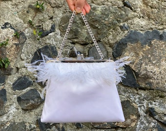 Bridal Purse Bag Clutch, Feathery Wedding Clutches & Evening Bag With Kiss Frame