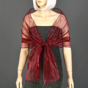 Maroon Burgundy Color, Organza Shawl Wrap Bolero Stole For Evening And Wedding