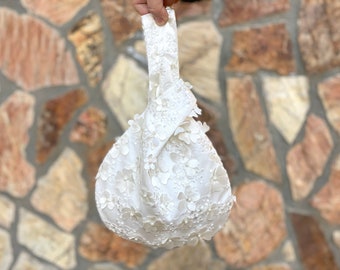 Borsa da sposa bianco sporco, borsa con nodo giapponese, borsa da matrimonio, borsa da ballo, occasione speciale, borsa elegante, decorata