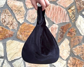 Japanese Knot Bag Purse Black Velvet Wedding, Special Occasion, Simple  Elegant Bag, Evening bag, Black - Color option