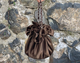 Wedding Satin Purse Money Bag, Special Occasion, Simple Elegant Bag, Evening Bag, Brown Color