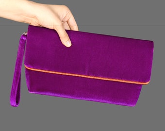 Fuchsia  Orange Evening Envelop Clutch Bag With Removable Wristlet Handle Bia Trim - Custom COLOR CHOICE available