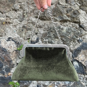 Evening Purse Bag, Bridesmaid Kiss Lock frame Handbag Clutch, With  Handle, Fern Green, Olive Green, Deep Sage Green
