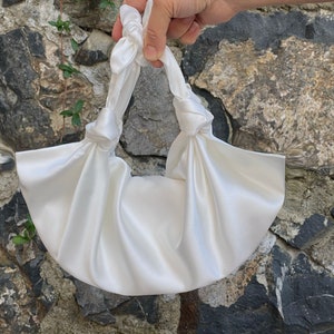 REDESIGNED- Furoshiki Satin Knot Handbag, Small Knot Bag Satin, Special Occasion Clutch Bag, Ivory-Color option