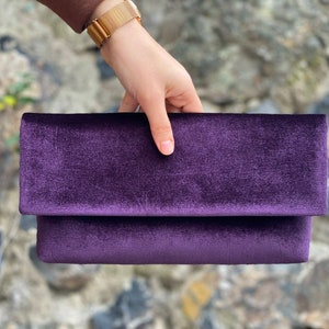 Velvet Light Purple Lilacs Envelop Clutch Bag With Wristlet, Evening Bag, Occasion Clutch Bag, With Removable Handle,  Option Available