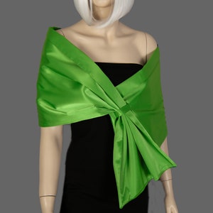 Kelly Green Satin Shawl Wrap, Evening Wrap, Stole Shawl Wrap Shrug, Formal pull through dress cover up, Hands free shoulder wrap