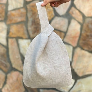 Woman Japanese Linen Knot Bag, Knot Bag, Wrist Bag, Everyday Bag, Linen Bag, Versatile Bag Many Uses, Special Occasion, Beige