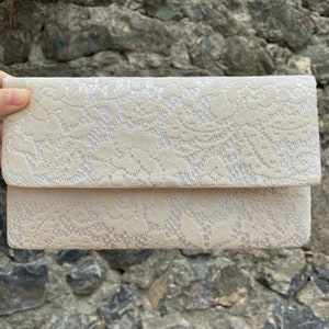Envelop Clutch Deep Ivory Lace Clutch With Blush Lining & Hideable Handle, Bridesmaid Clutch Gift, Wedding Clutch, Evening Bag