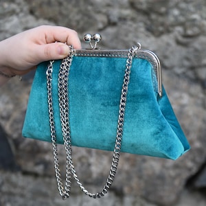 Cyan Blue Shoulder Purse Bag For Events, Evening Handbag Clutch with Chain Handle, Teal, Navy- With Color Option