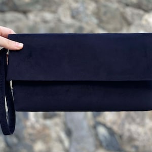 Navy Evening Envelop Clutch Bag With Wristlet, Evening Bag, Occasion Clutch Bag, With Removable Handle- Color Option Available