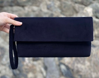 Navy Evening Envelop Clutch Bag With Wristlet, Evening Bag, Occasion Clutch Bag, With Removable Handle- Color Option Available