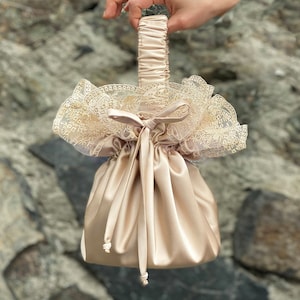 Champagne, Tan Color Satin Evening Purse Bag Pouch, Wedding Clutch Bag, Money Bag,
